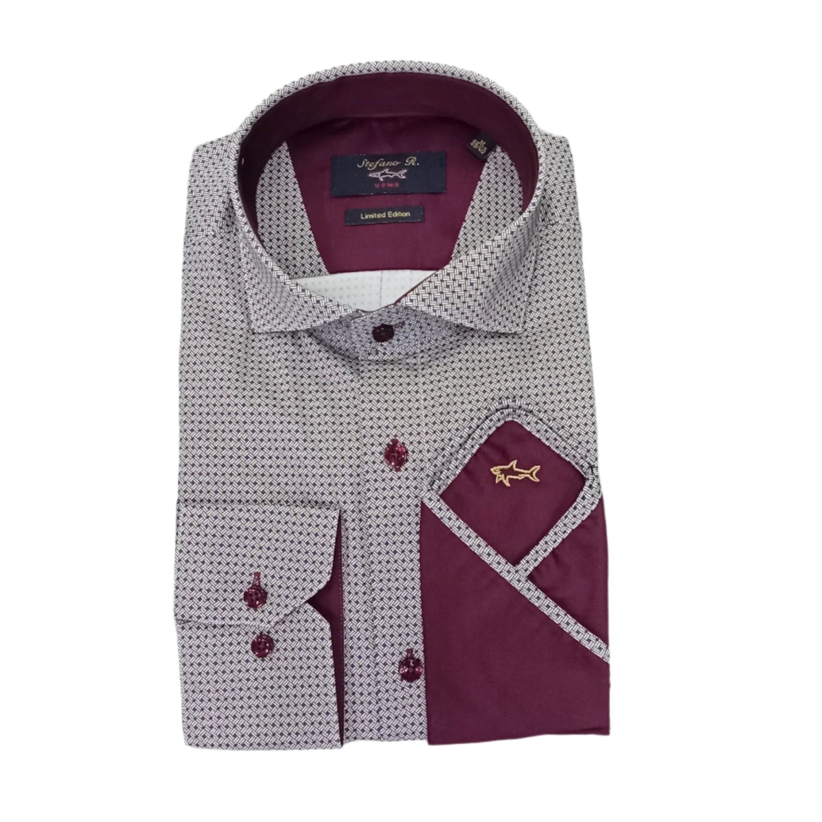 Stefano R Shirts Stefano R Men's Formal Shirt Grey/Maroon (7796633469017)