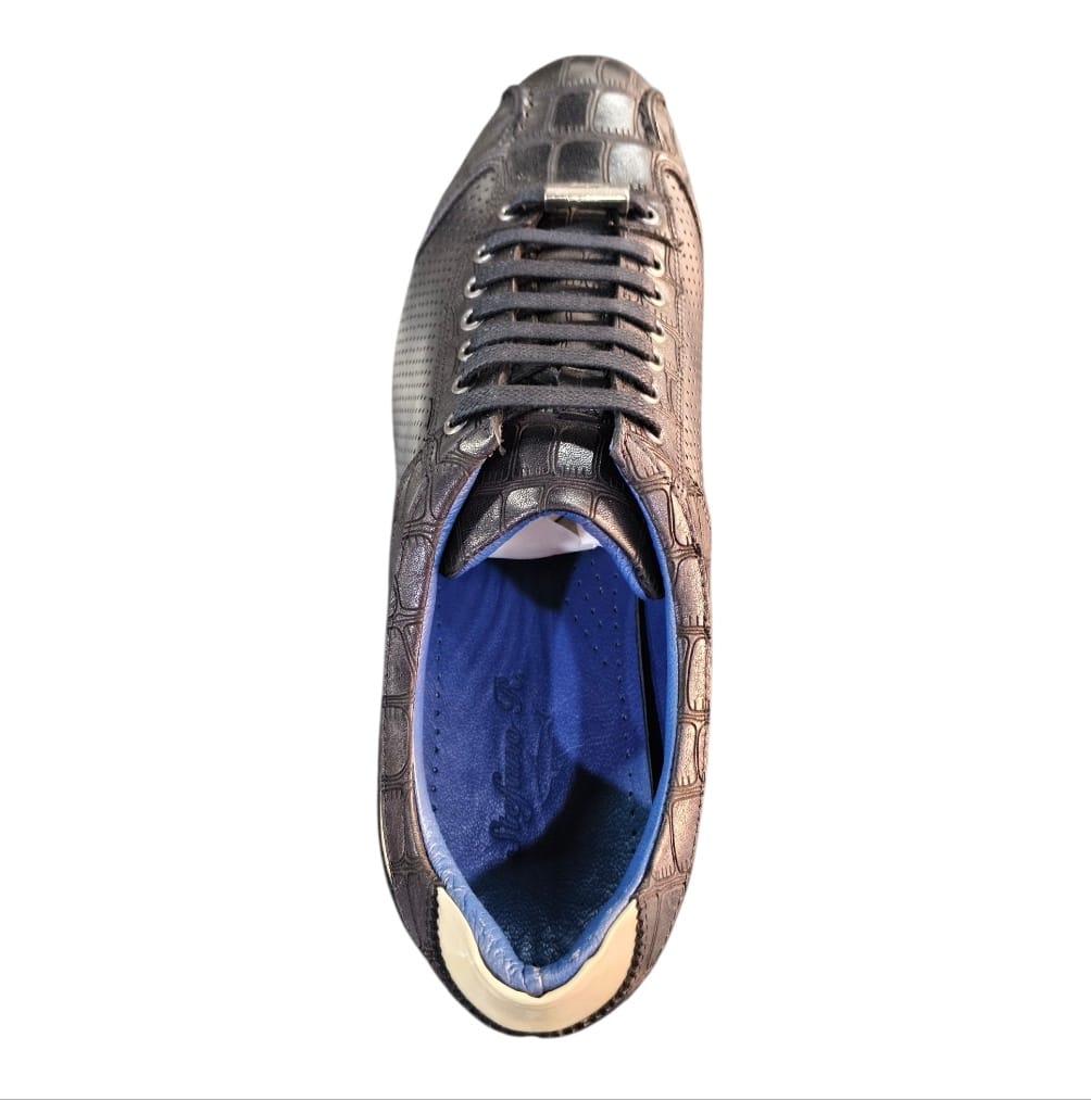 Stefano R Sneakers Stefano R Men's Black Croc-Embossed Leather Sneakers with Cream Heel Detail – A1720-21