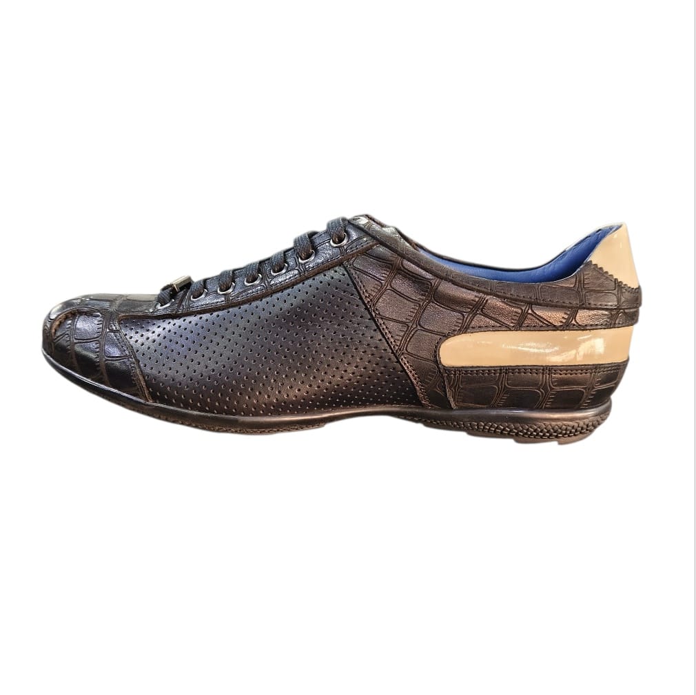 Stefano R Sneakers Stefano R Men's Black Croc-Embossed Leather Sneakers with Cream Heel Detail – A1720-21