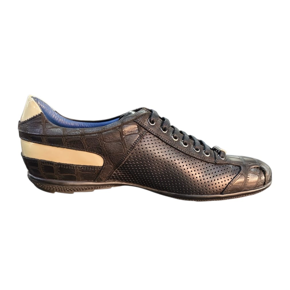 Stefano R Sneakers Stefano R Men's Black Croc-Embossed Leather Sneakers with Cream Heel Detail – A1720-21