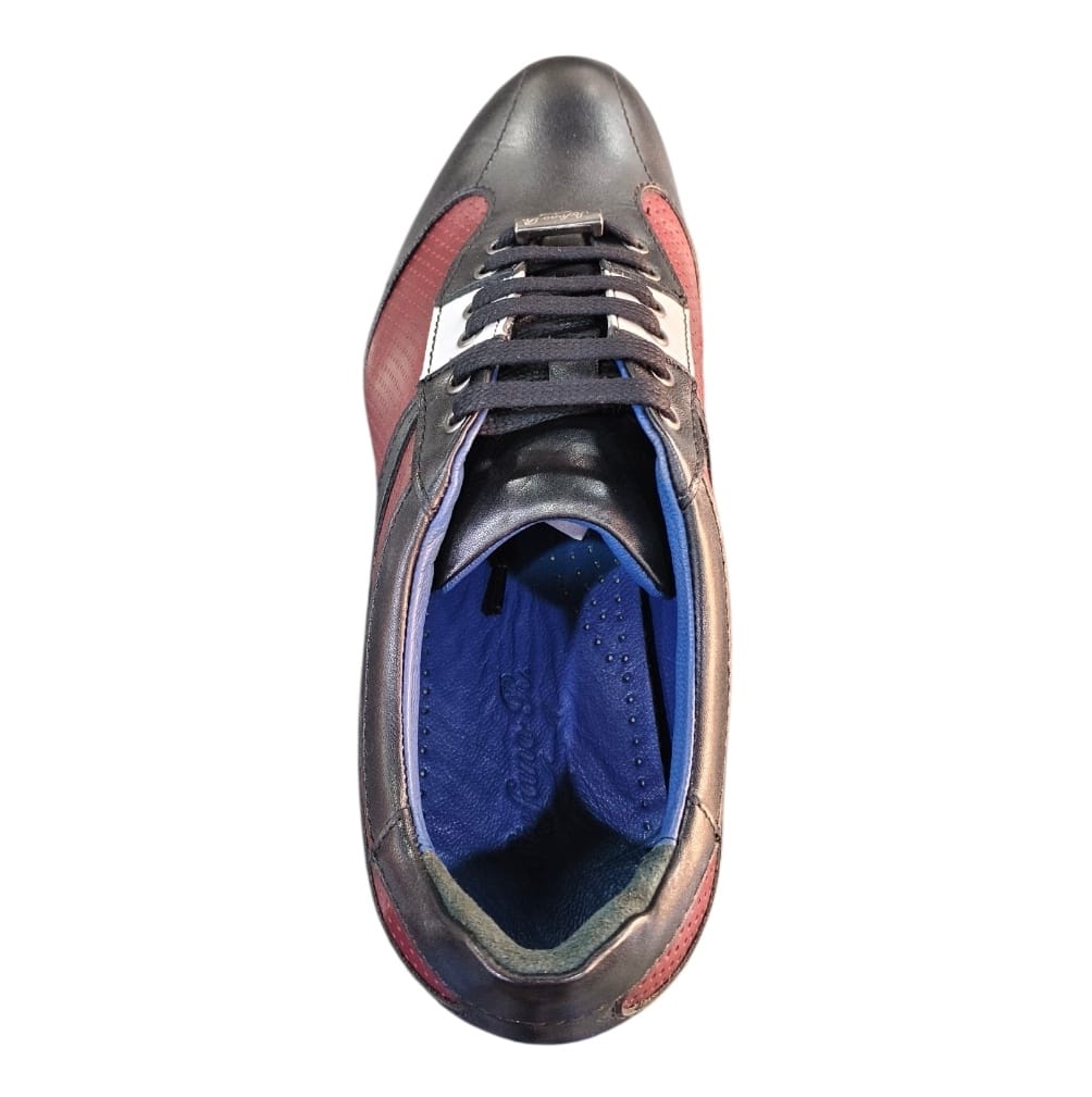 Stefano R Sneakers Stefano R Men's Black & Red Leather Sneakers with Perforated Panels – A1720-14