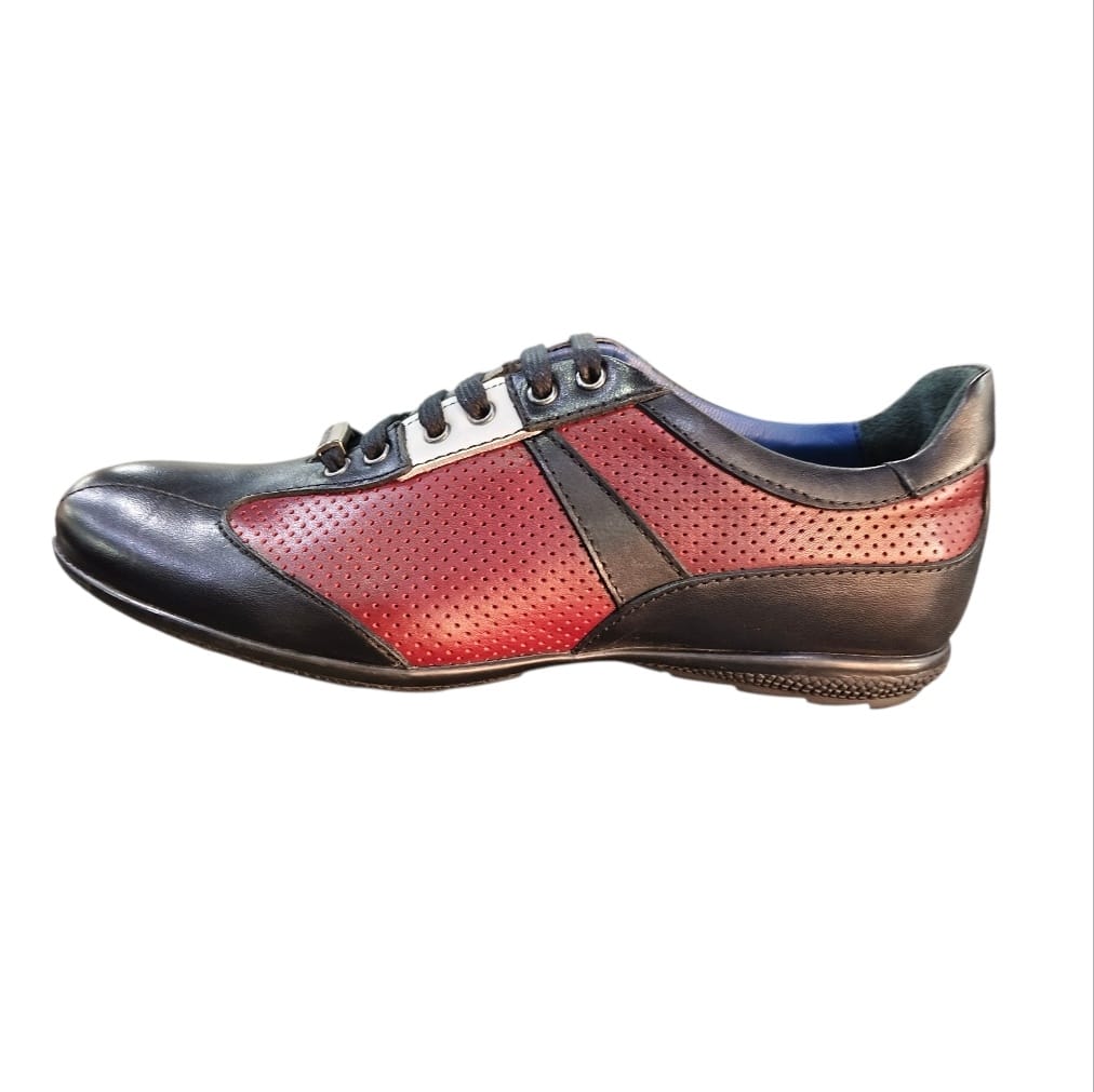 Stefano R Sneakers Stefano R Men's Black & Red Leather Sneakers with Perforated Panels – A1720-14