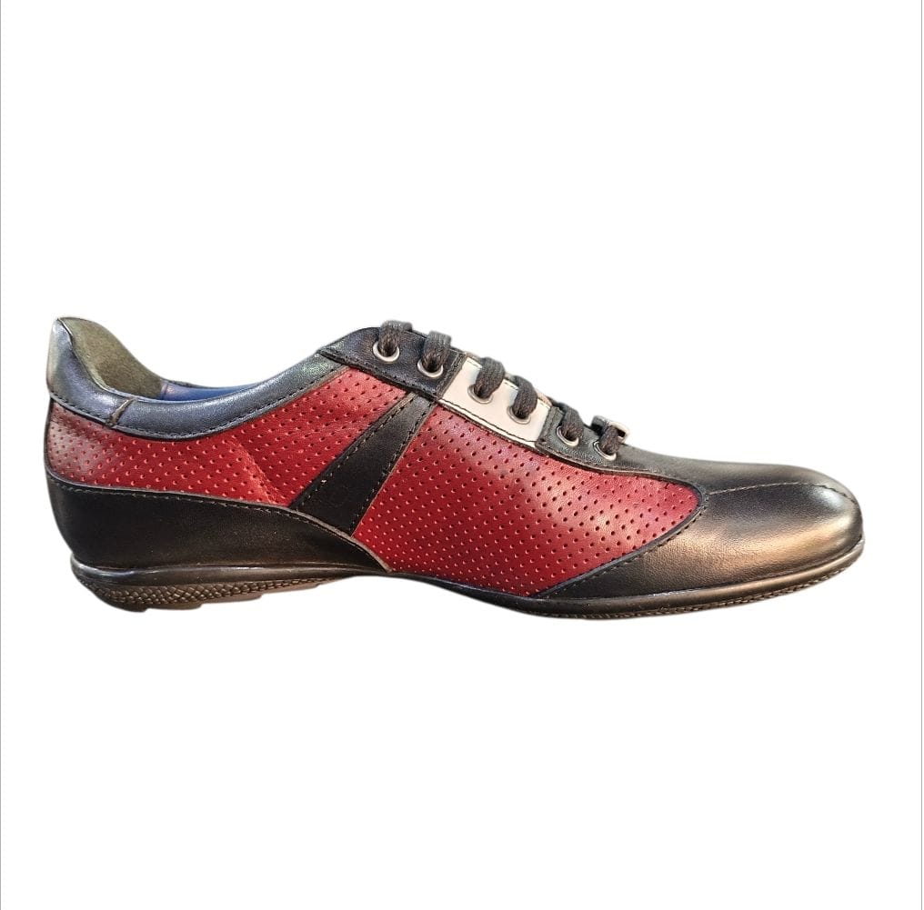 Stefano R Sneakers Stefano R Men's Black & Red Leather Sneakers with Perforated Panels – A1720-14