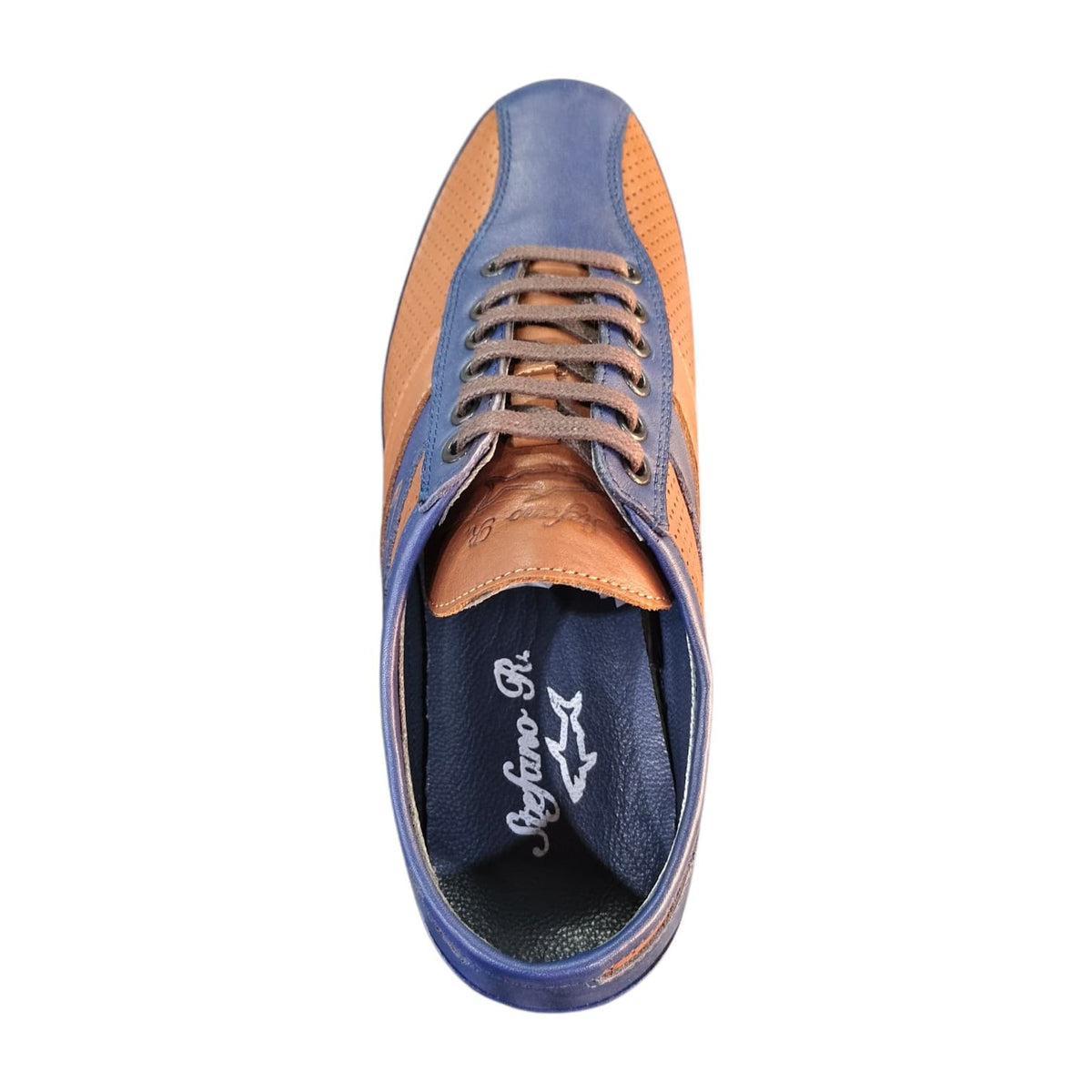 Stefano R Sneakers Stefano R Men's Perforated Leather Casual Sneakers Tan/Navy A1720-21