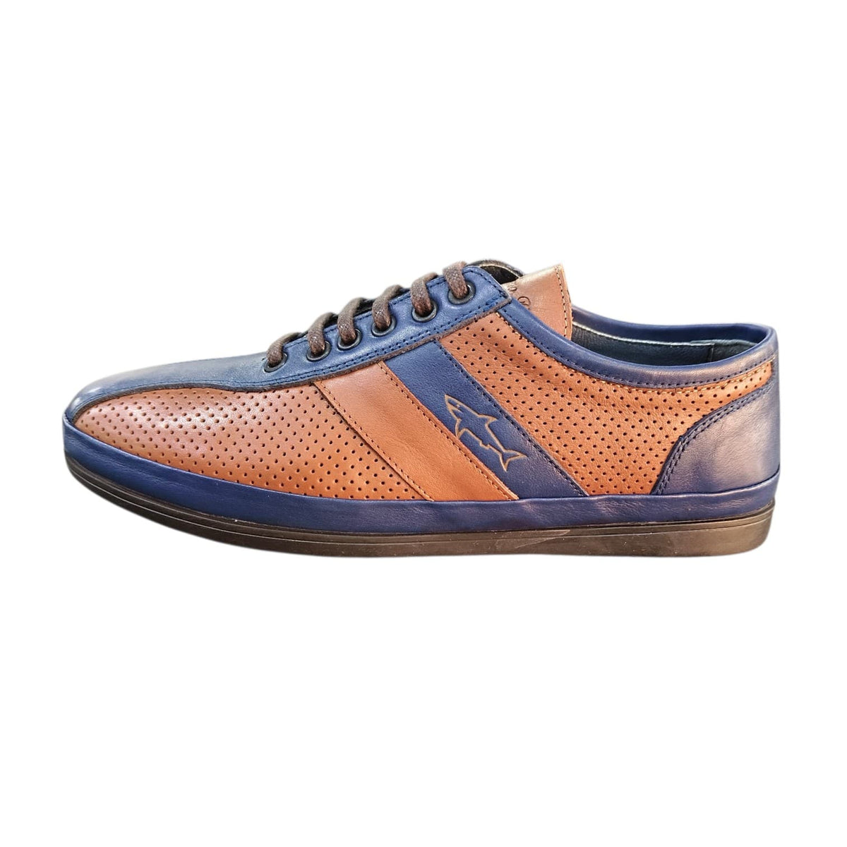 Stefano R Sneakers Stefano R Men's Perforated Leather Casual Sneakers Tan/Navy A1720-21