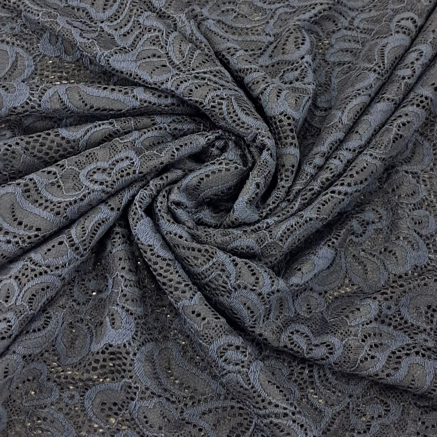 STRETCH LACE Dress Fabric Navy Stretch Lace 150cm (7817888268377)