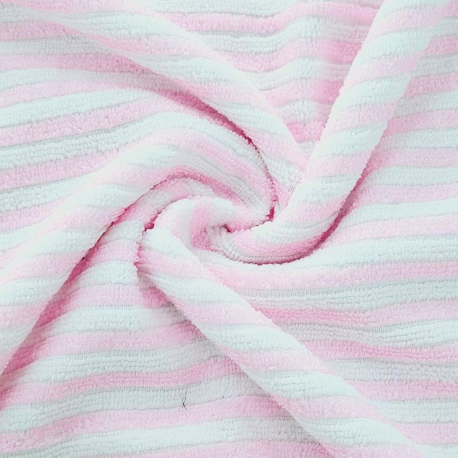 STRIPE TOWELLING Dress Fabric Baby Pink /White Polyester Towelling Stripe 150cm (7825717559385)