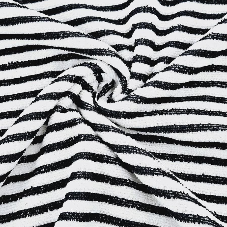 STRIPE TOWELLING Dress Fabric Black/ White Polyester Towelling Stripe 150cm (7825717559385)