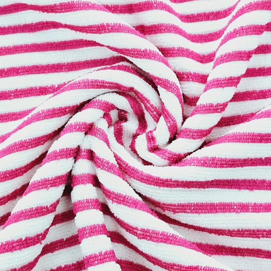 STRIPE TOWELLING Dress Fabric Cerise Pink Polyester Towelling Stripe 150cm (7825717559385)