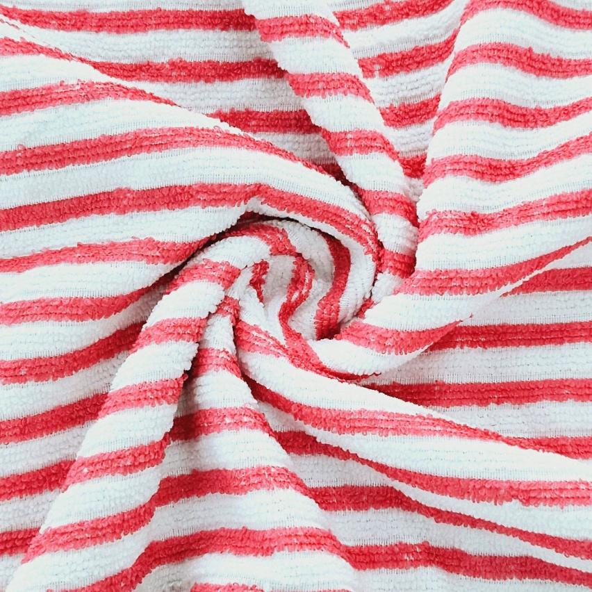 STRIPE TOWELLING Dress Fabric Coral /White Polyester Towelling Stripe 150cm (7825717559385)