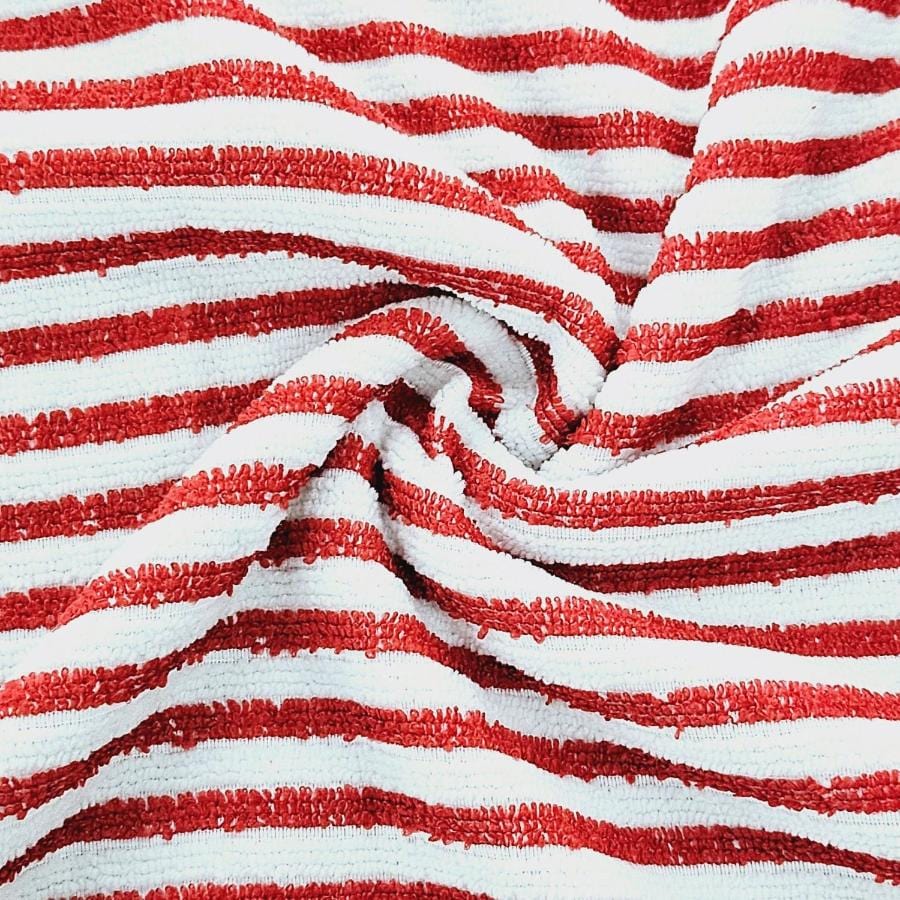 STRIPE TOWELLING Dress Fabric Red /White Polyester Towelling Stripe 150cm (7825717559385)