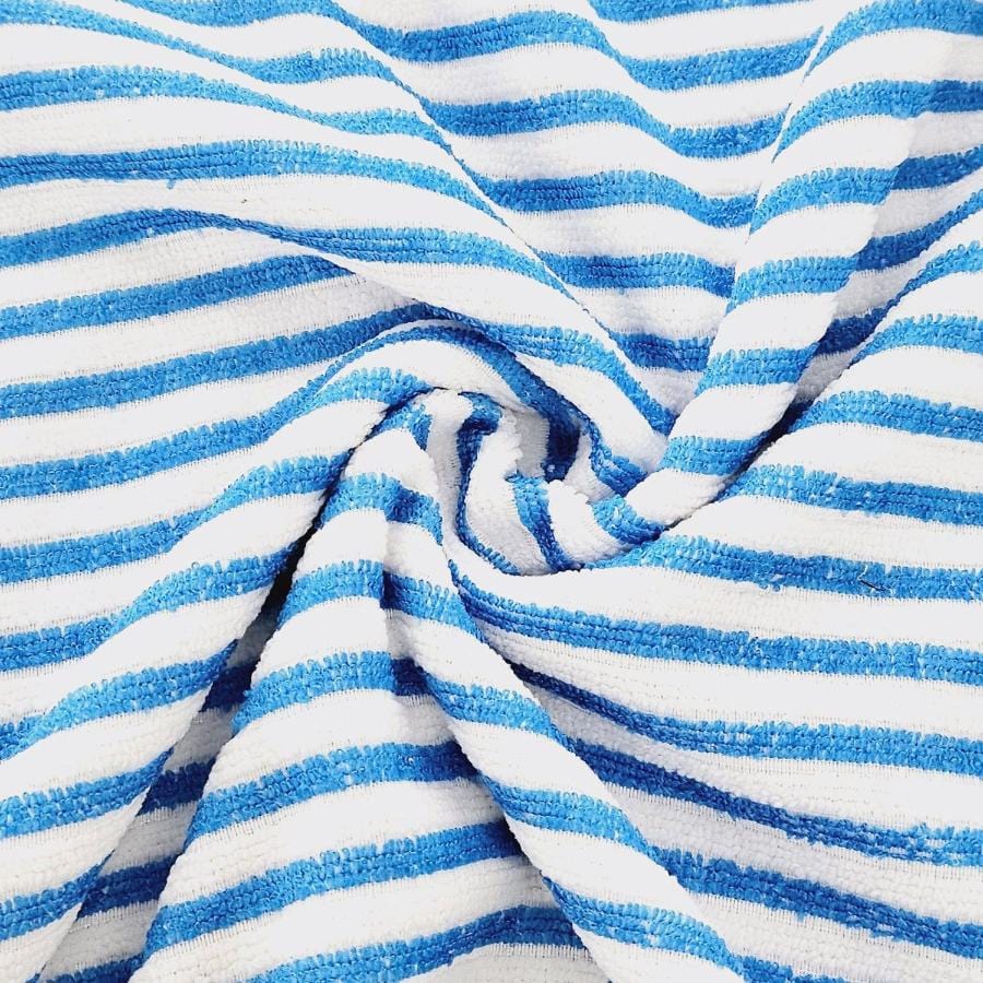 STRIPE TOWELLING Dress Fabric Royal /White Polyester Towelling Stripe 150cm (7825717559385)