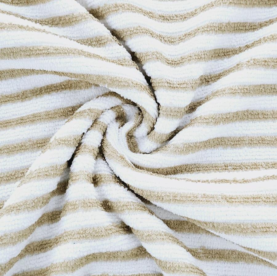STRIPE TOWELLING Dress Fabric Sand /White Polyester Towelling Stripe 150cm (7825717559385)