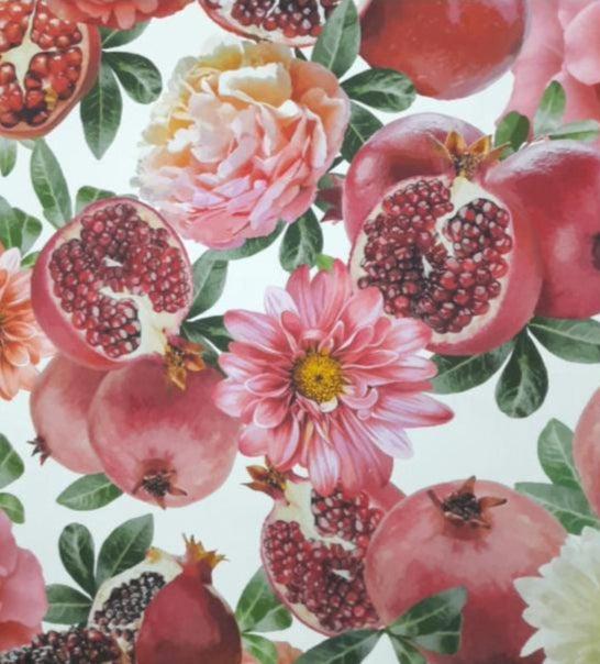 Sugar Textiles PRINTED FABRIC Printed Cotton Pomegranates White 140 cm (7809446019161)