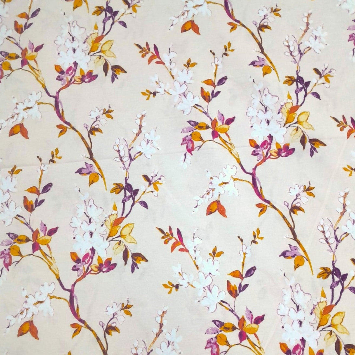 Sugarteks Curtain Fabrics Cream Fabric Printed Cotton Canvas Floral Curtaining 280 cm
