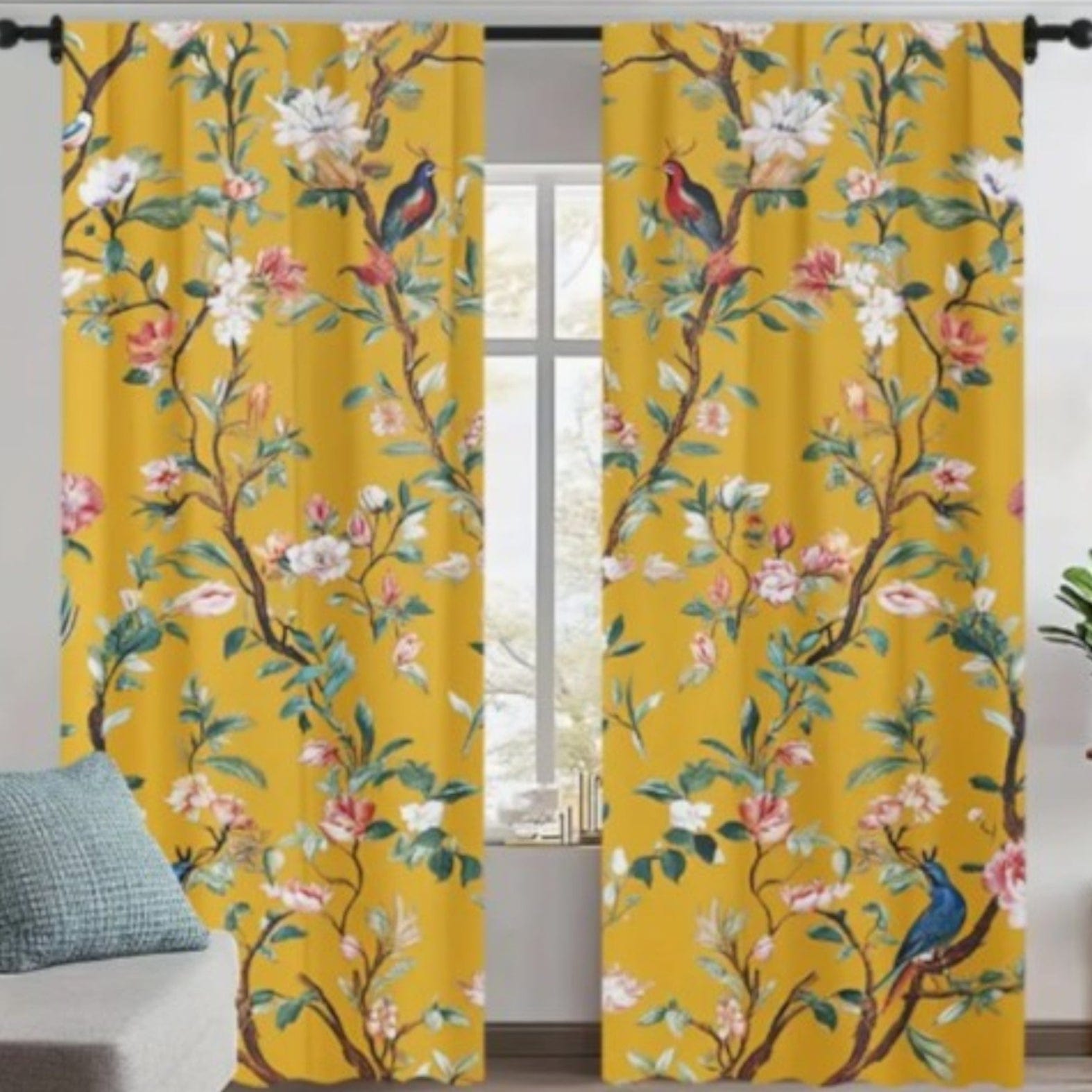 Sugarteks Curtain Fabrics Fabric Printed Cotton Canvas Floral Curtaining 280 cm