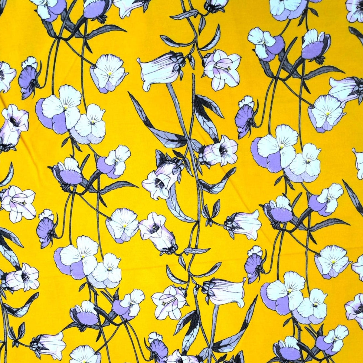 Sugarteks Curtain Fabrics Mustard/Purple Fabric Printed Cotton Canvas Floral Curtaining 280 cm