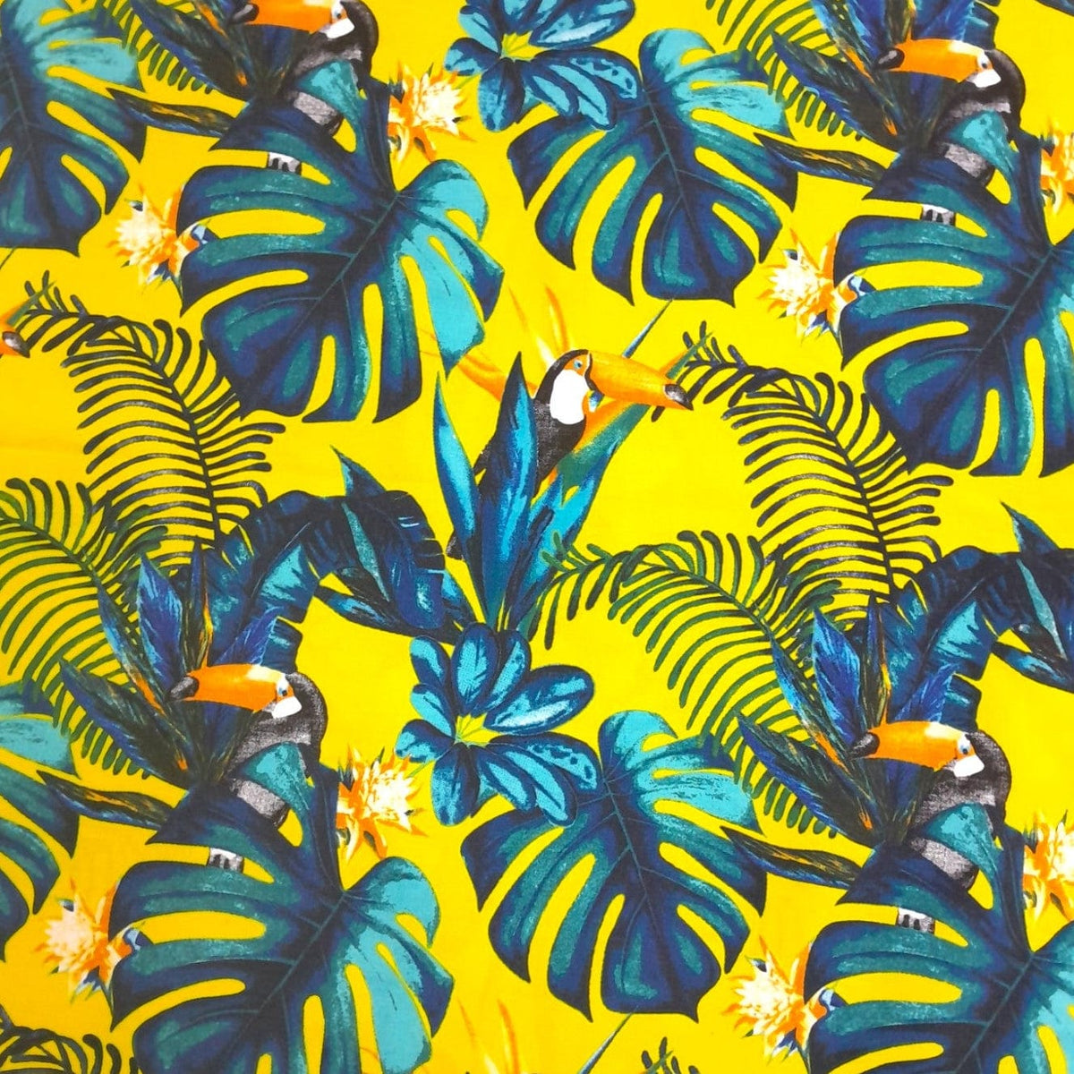 Sugarteks Curtain Fabrics Navy / Mustard Fabric Printed Cotton Canvas Floral Curtaining 280 cm