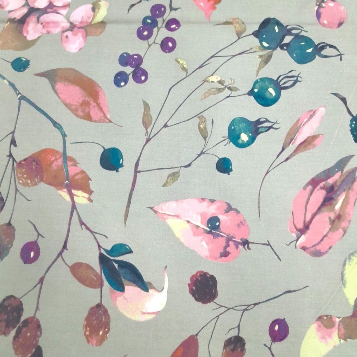 Sugarteks Curtain Fabrics Olive Fabric Printed Cotton Canvas Floral Curtaining 280 cm