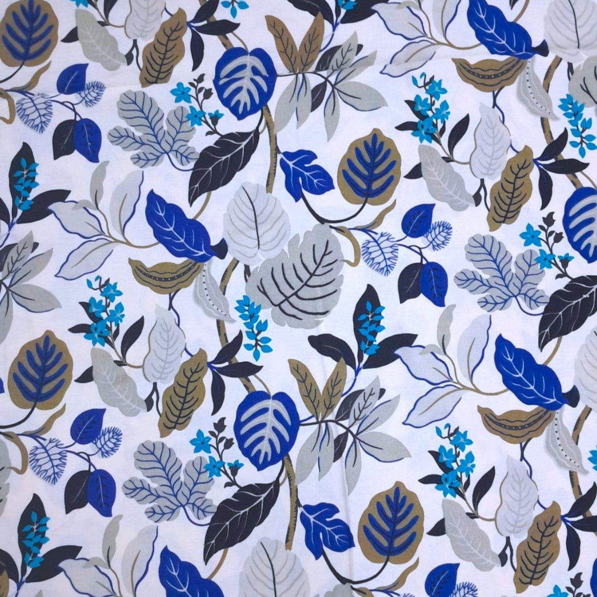 Sugarteks Curtain Fabrics Royal Blue/Cream Fabric Printed Cotton Canvas Floral Curtaining 280 cm