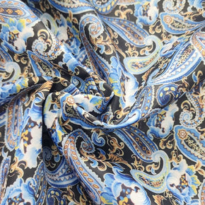 SUITING Dress Fabrics Silky Satin Suit Lining Blue Paisley Fabric 150cm (7483892891737)