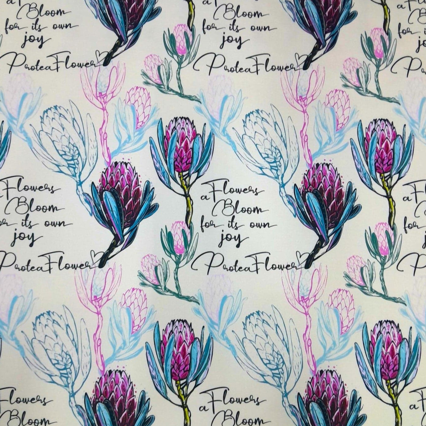 Sullies Upholstery Fabric Cream Printed Protea Flowers Upholstery Velvet Fabric Collection 140 cm