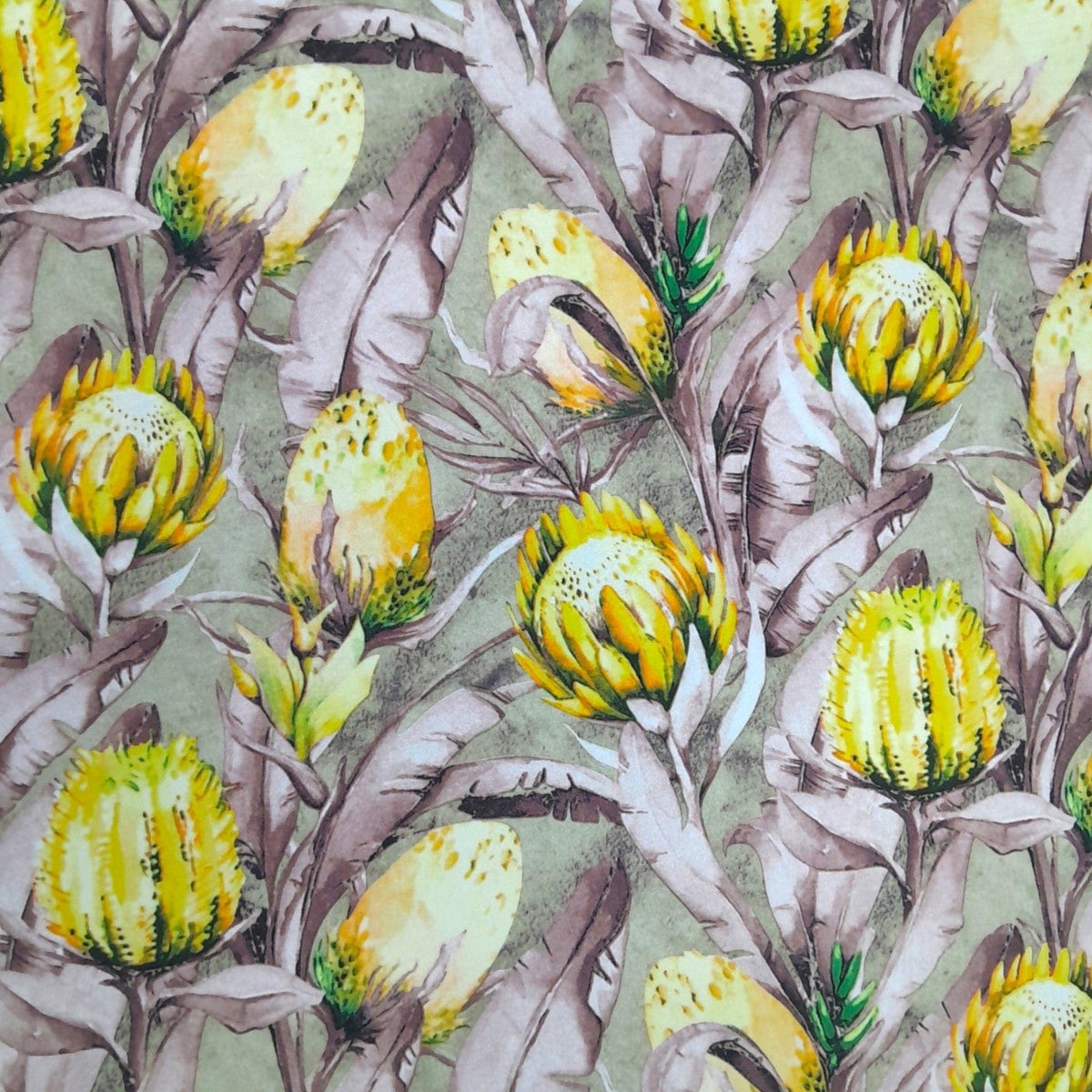 Sullies Upholstery Fabric Printed Flowers Upholstery Protea Velvet Fabric Yellow 140 cm