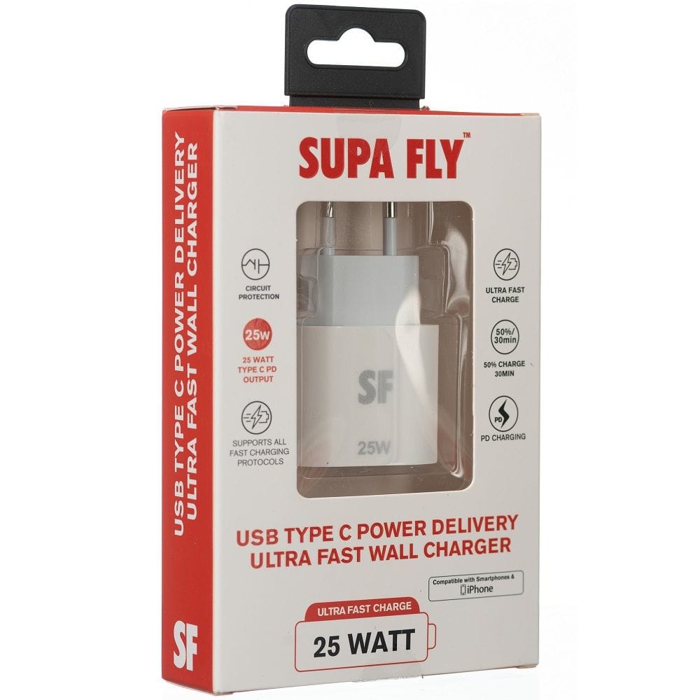 Superfly Power Adapters & Chargers Supa 25W PD Usb C Wall Charger - White (7674291650649)