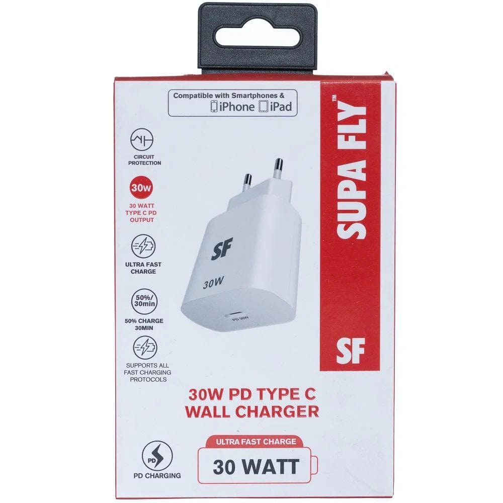 Superfly Power Adapters & Chargers Supa Fly Ultra-Fast 30W PD Type C Wall Charger - White (7674848510041)