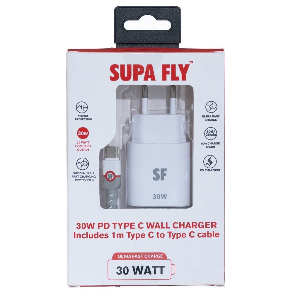 Superfly Power Adapters & Chargers Supa Fly Ultra-Fast PD 30W USB Type C Wall Charger (7676201140313)