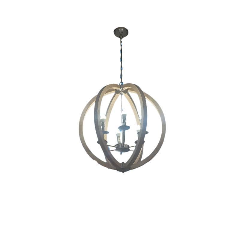 SUPERLUME Chandelier Superlume Chandelier Wood Round 6 Light Chrome YG30021-6