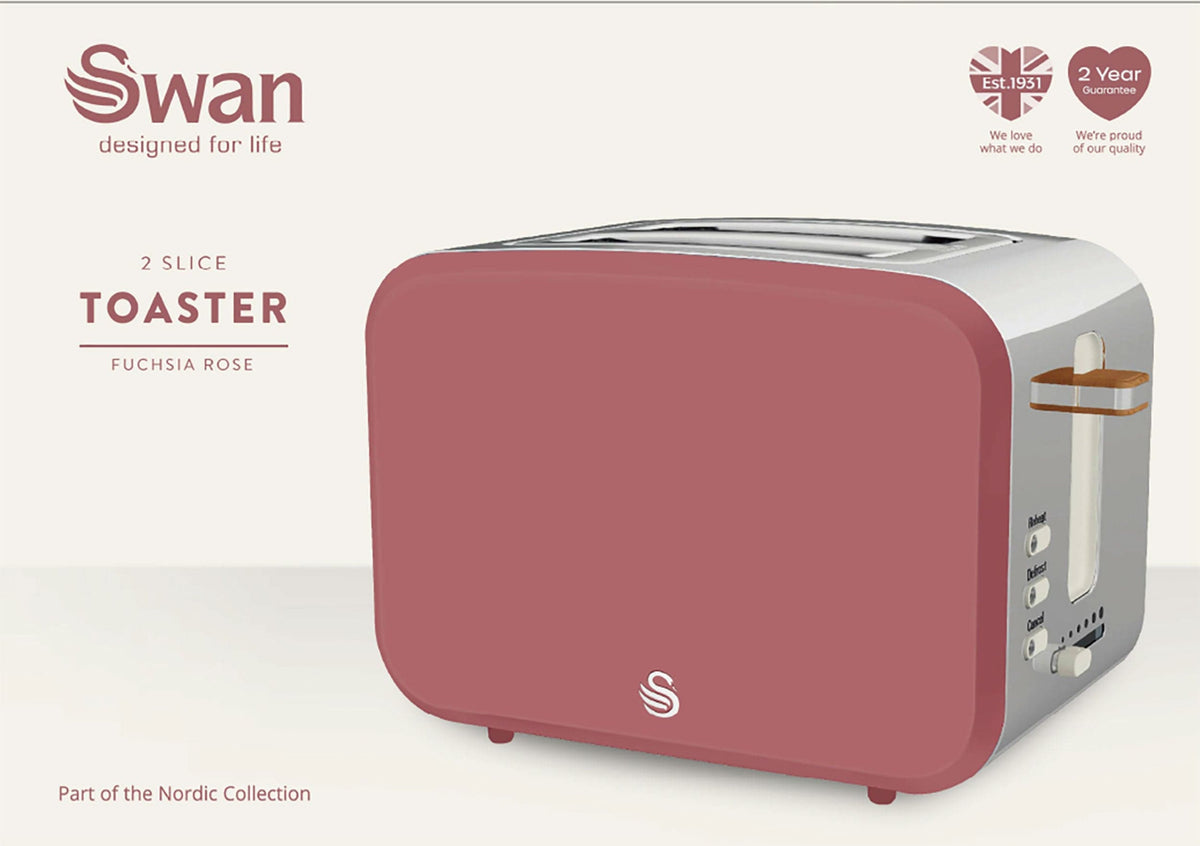 Swan KETTLE Swan Nordic Fuchsia Rose 2 Slice Toaster SNT2FR