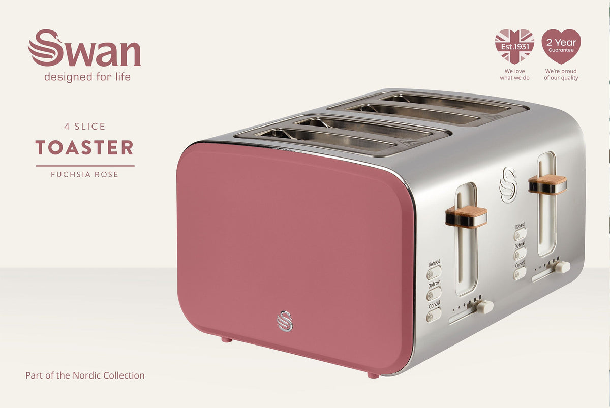 Swan KETTLE Swan Nordic Fuchsia Rose 4 Slice Toaster SNT4FR