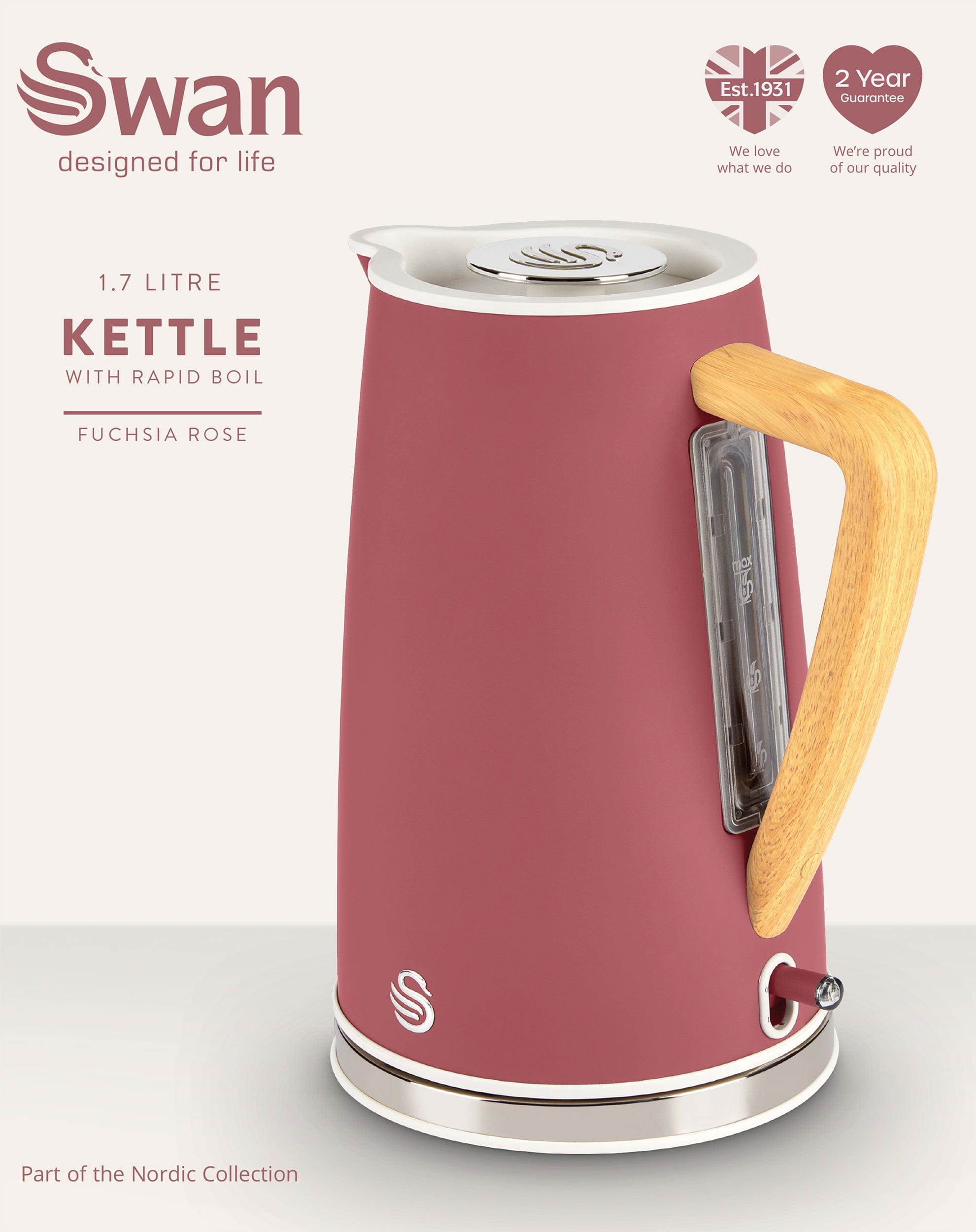 Swan KETTLE Swan Nordic Fuchsia Rose Cordless Kettle SNK9FR (7786074472537)