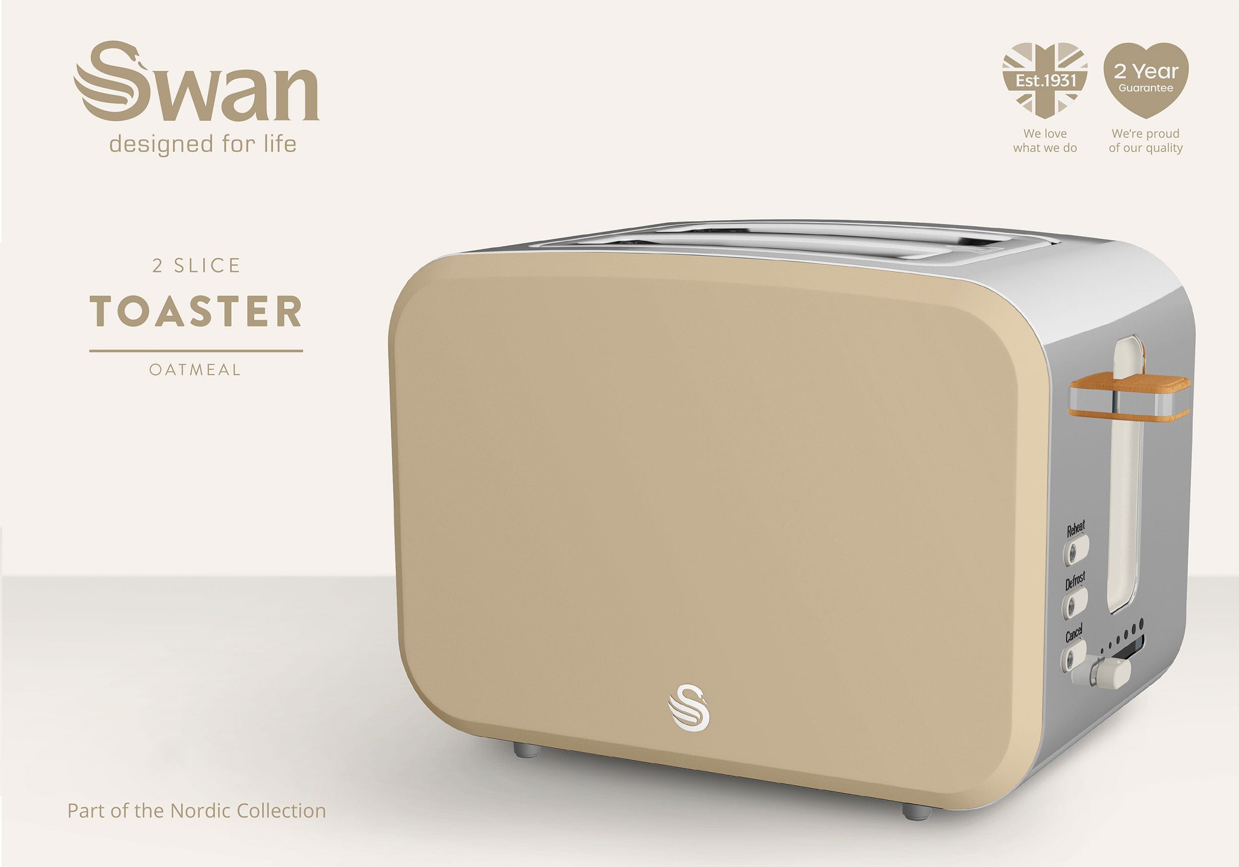 Swan KETTLE Swan Nordic Oatmeal 2 Slice Toaster SNT2O (7786338811993)