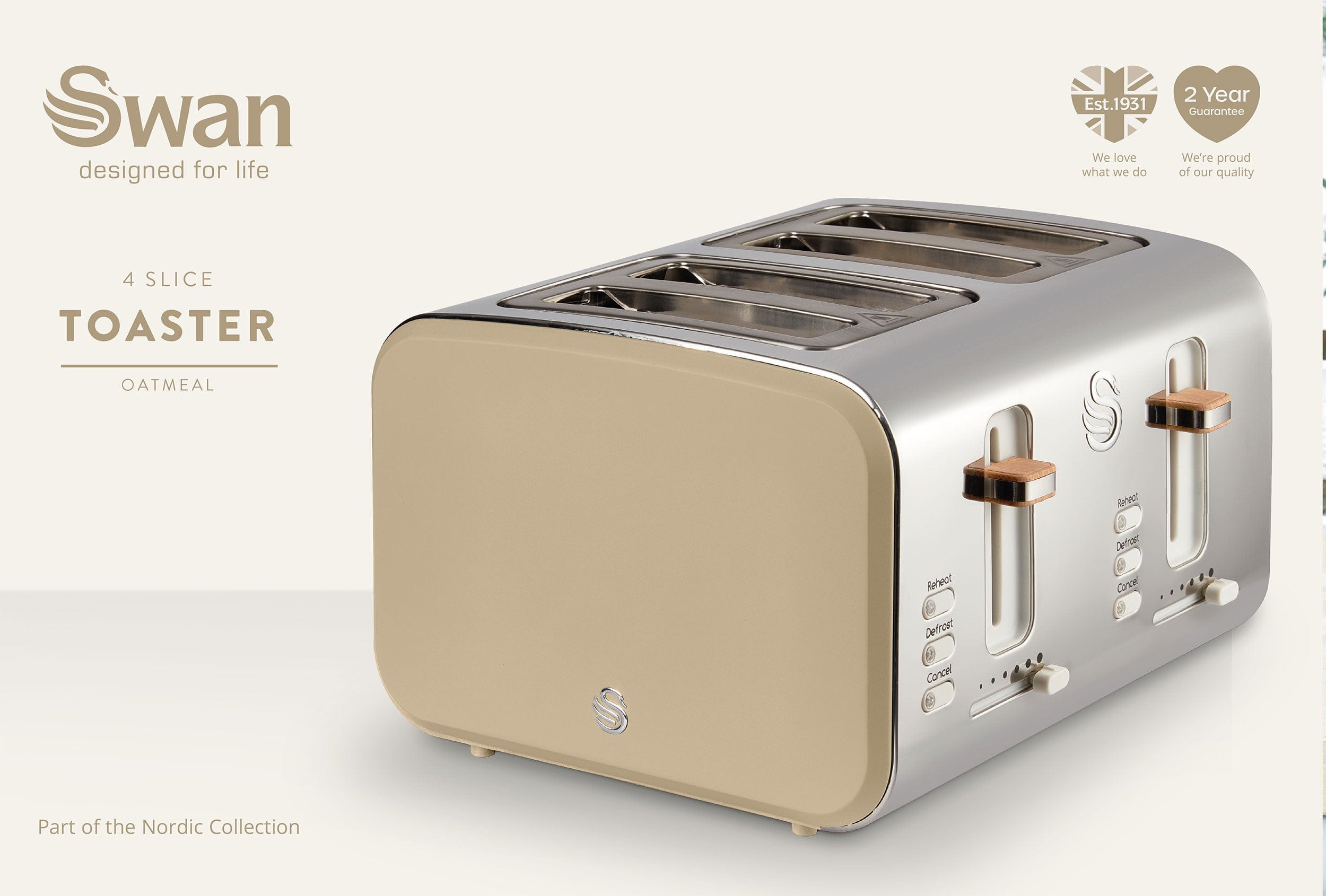 Swan KETTLE Swan Nordic Oatmeal 4 Slice Toaster SNT4O