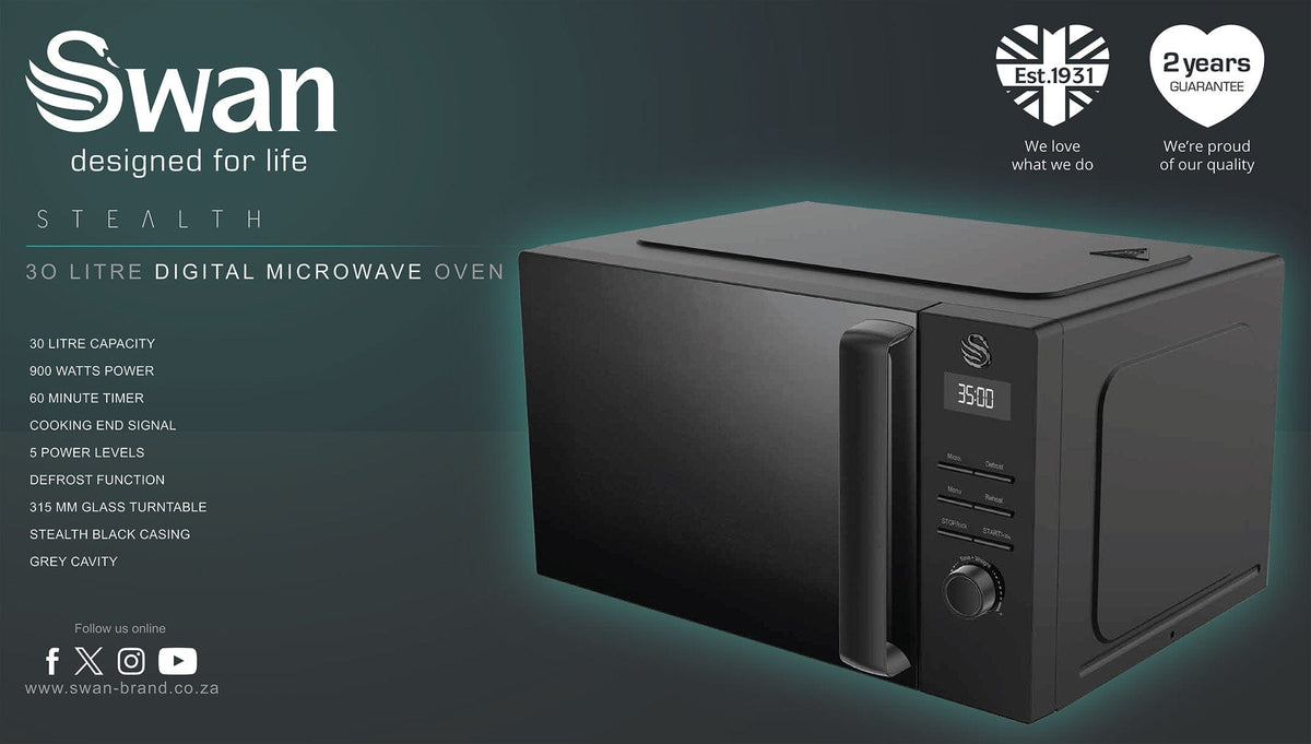 Swan Microwave Swan Stealth 30 Litre Digital Microwave Oven SMW30NEB (7786342809689)