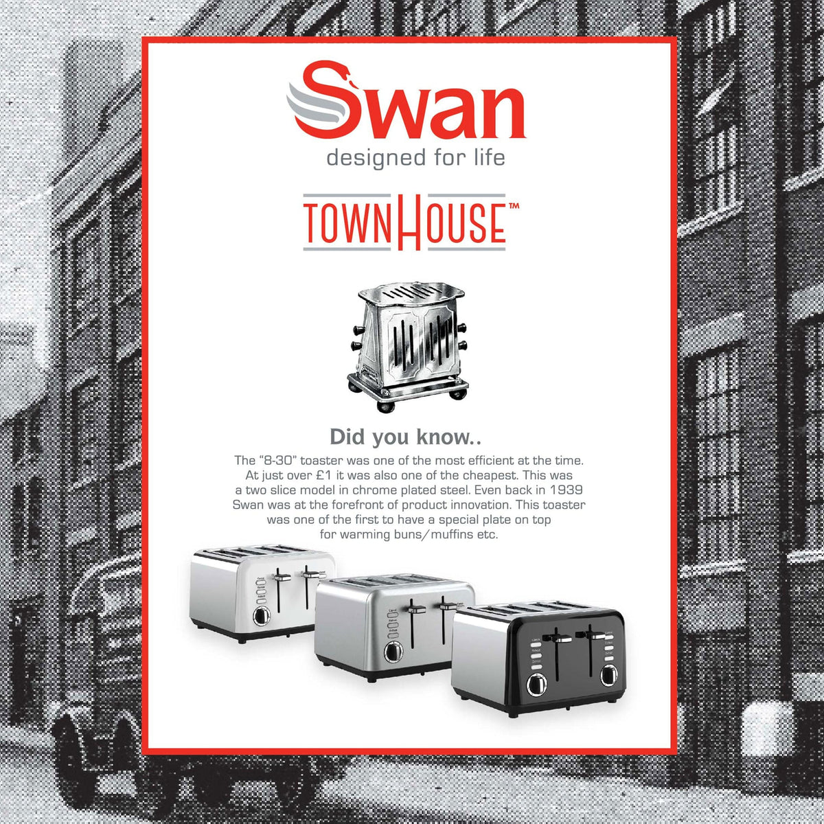 Swan TOASTER Swan Townhouse Stainless Steel Black 4 Slice Toaster STH4B