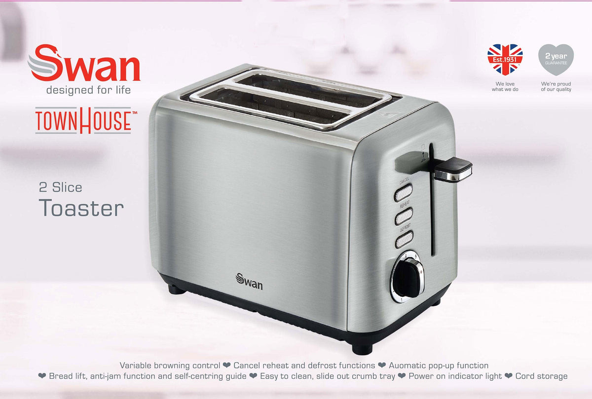 Swan TOASTER Swan Townhouse Stainless Steel Silver 2 Slice Toaster STH2S