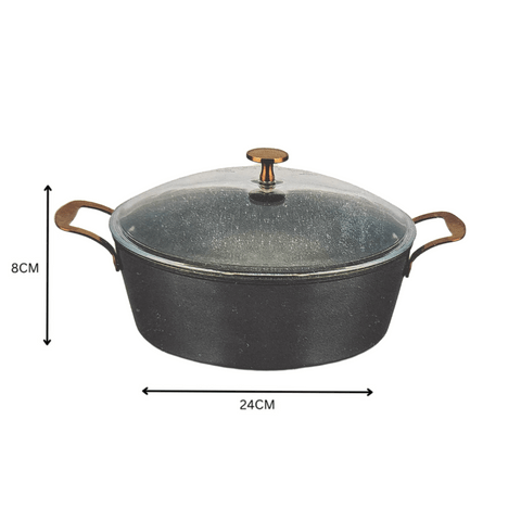 Table Pride POTS Table Pride 24cm Non Stick Glass Lid Pot With Rose Gold Handle SGN2003