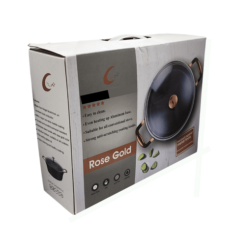 Table Pride POTS Table Pride 24cm Non Stick Glass Lid Pot With Rose Gold Handle SGN2003