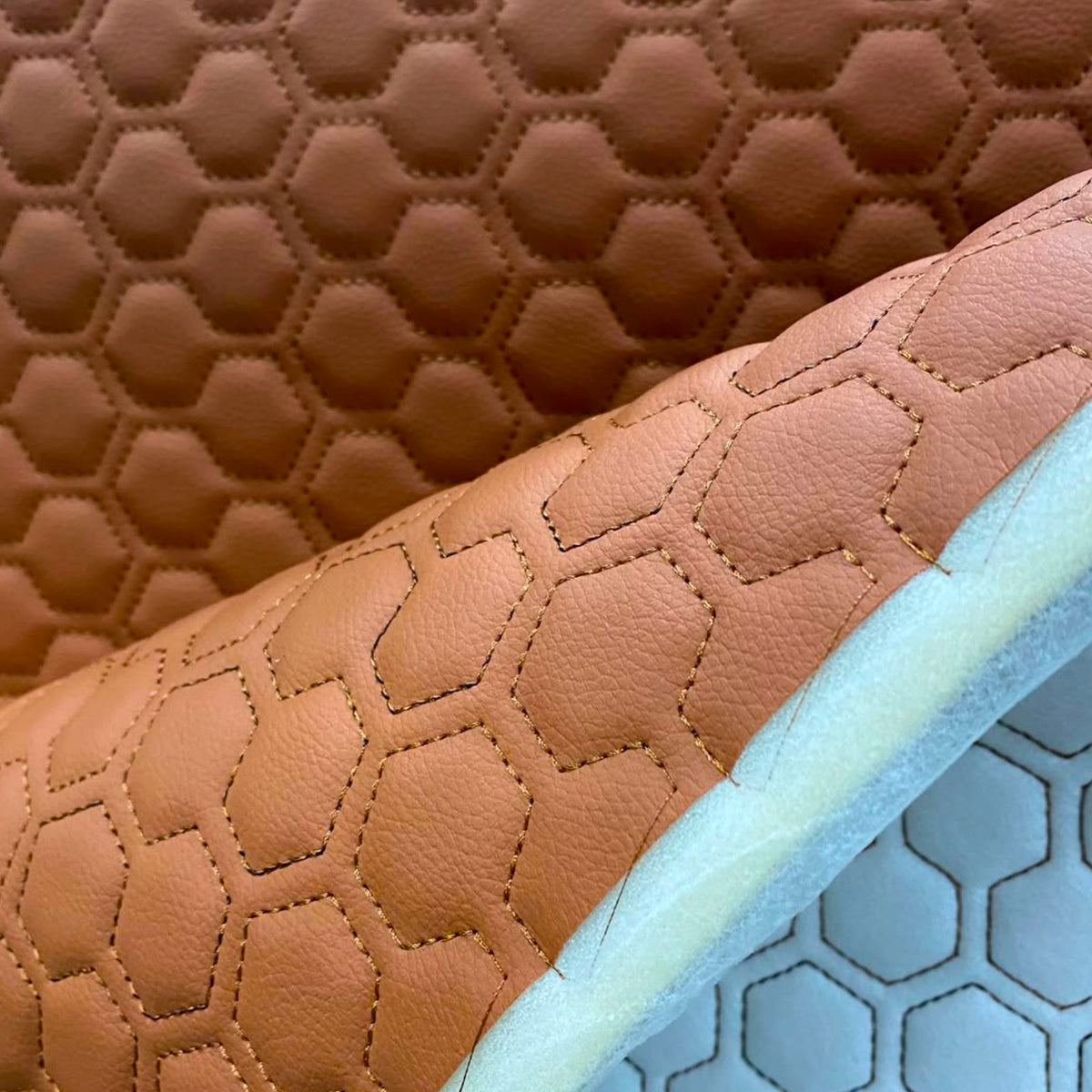 Bently Vinyl Car Fabric Hexagon Tan 140 cm.
