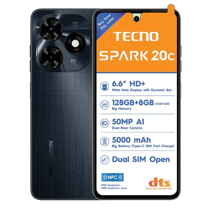Tecno Smart Phones Tecno Spark 20C 4G Dual Sim 128GB - Black (7740540289113)