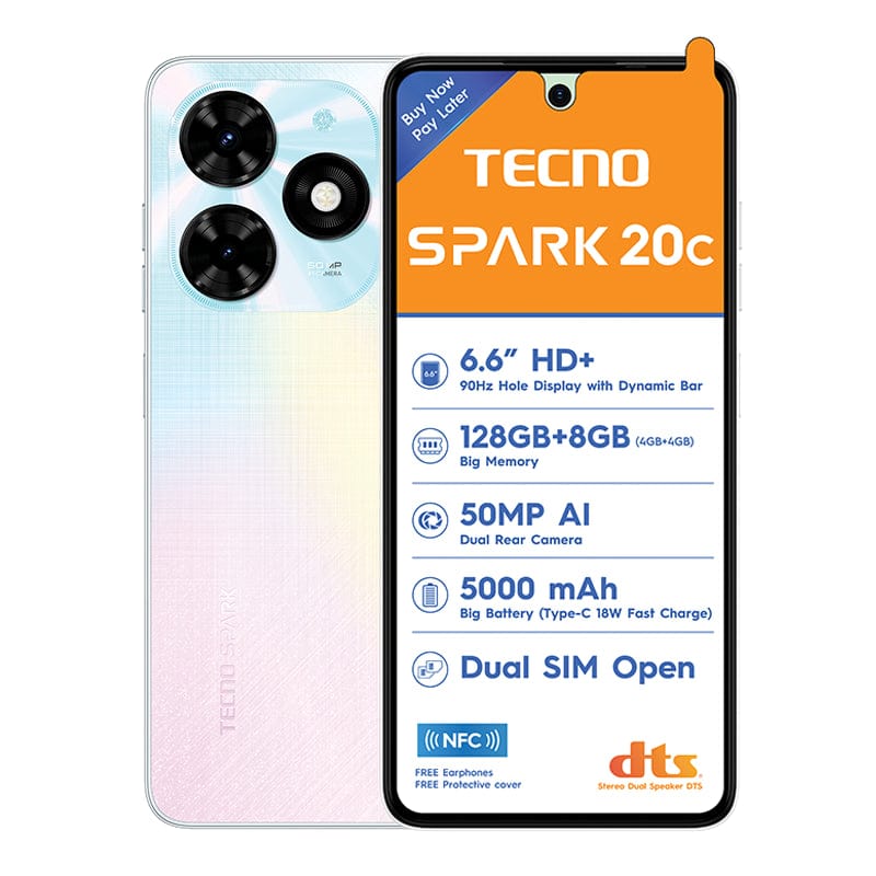 Tecno Smart Phones Tecno Spark 20C 4G Dual Sim 128GB - White