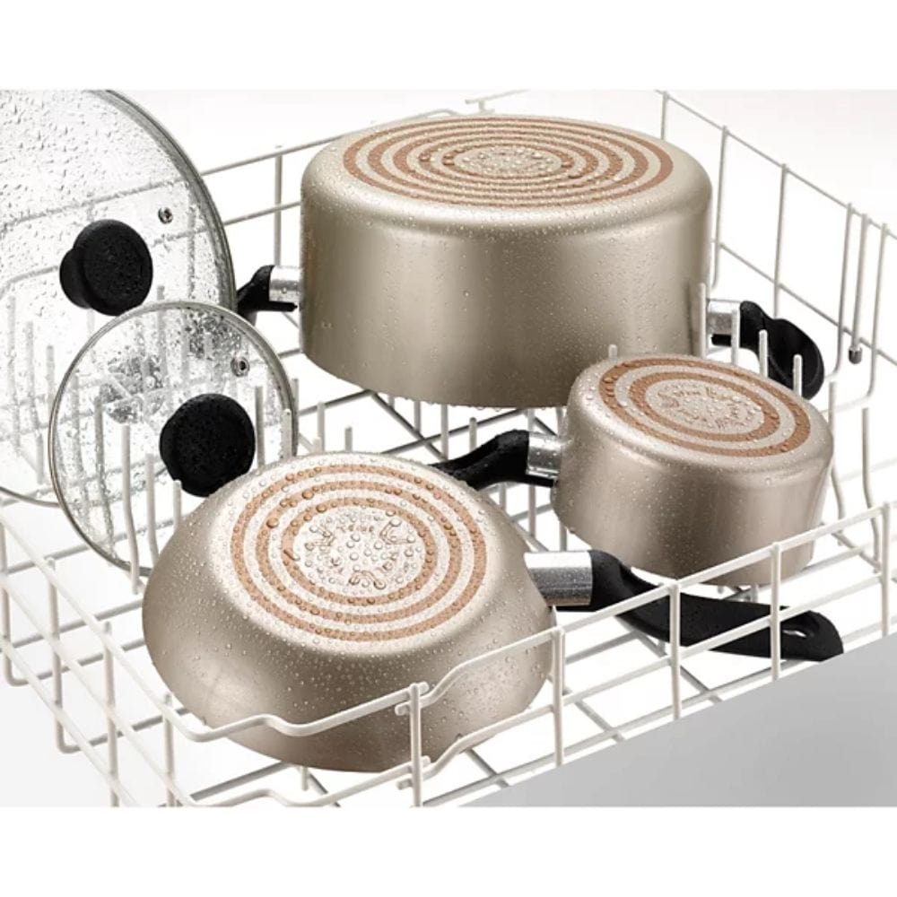 TEFAL Pots Set T-Fal Culinaire Nonstick Aluminum Champagne Cookware Set 16 Piece BO59SG64