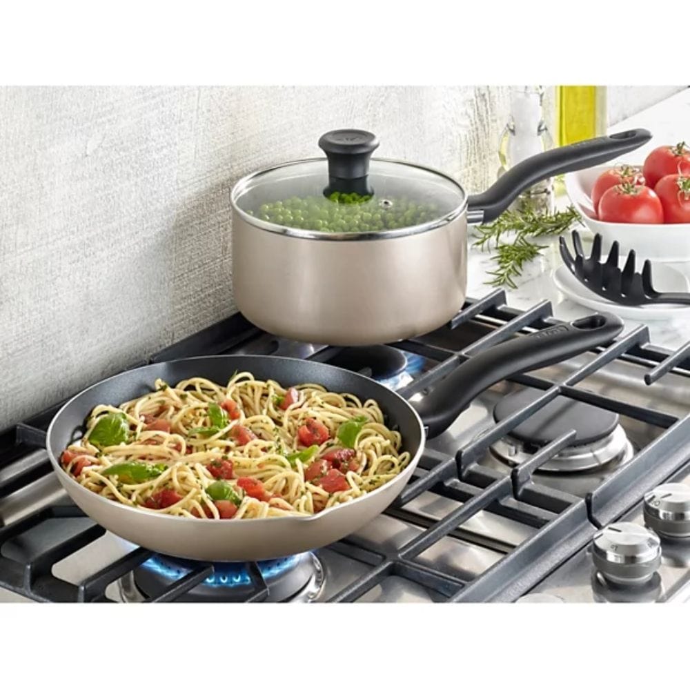 TEFAL Pots Set T-Fal Culinaire Nonstick Aluminum Champagne Cookware Set 16 Piece BO59SG64