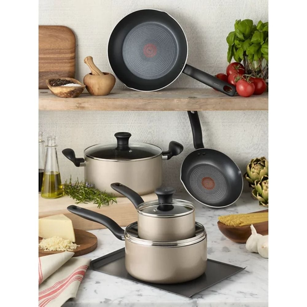 TEFAL Pots Set T-Fal Culinaire Nonstick Aluminum Champagne Cookware Set 16 Piece BO59SG64