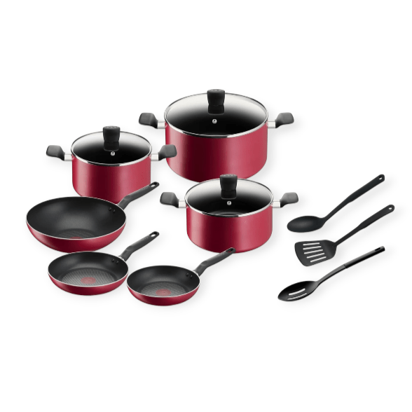TEFAL Pots Set Tefal Super Cook Non-Stick 12 Piece Cookware Set Red B460SC84