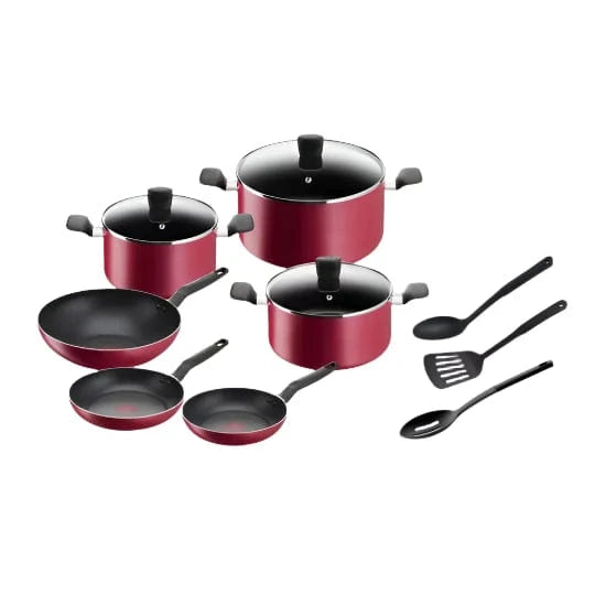 TEFAL Pots Set Tefal Super Cook Non-Stick 12 Piece Cookware Set Red B460SC84