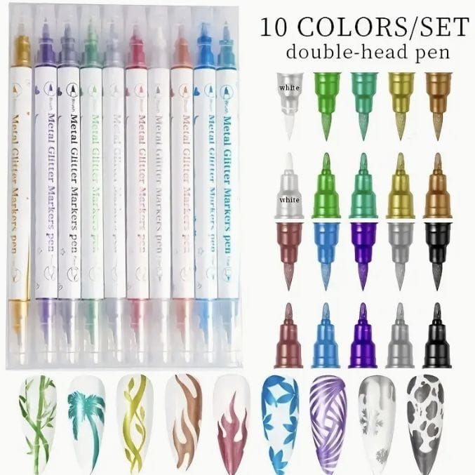 The Art Journey Tech & Office The Art Journey 10-Color Dual Tip Metallic Glitter Marker Pen Set ART015